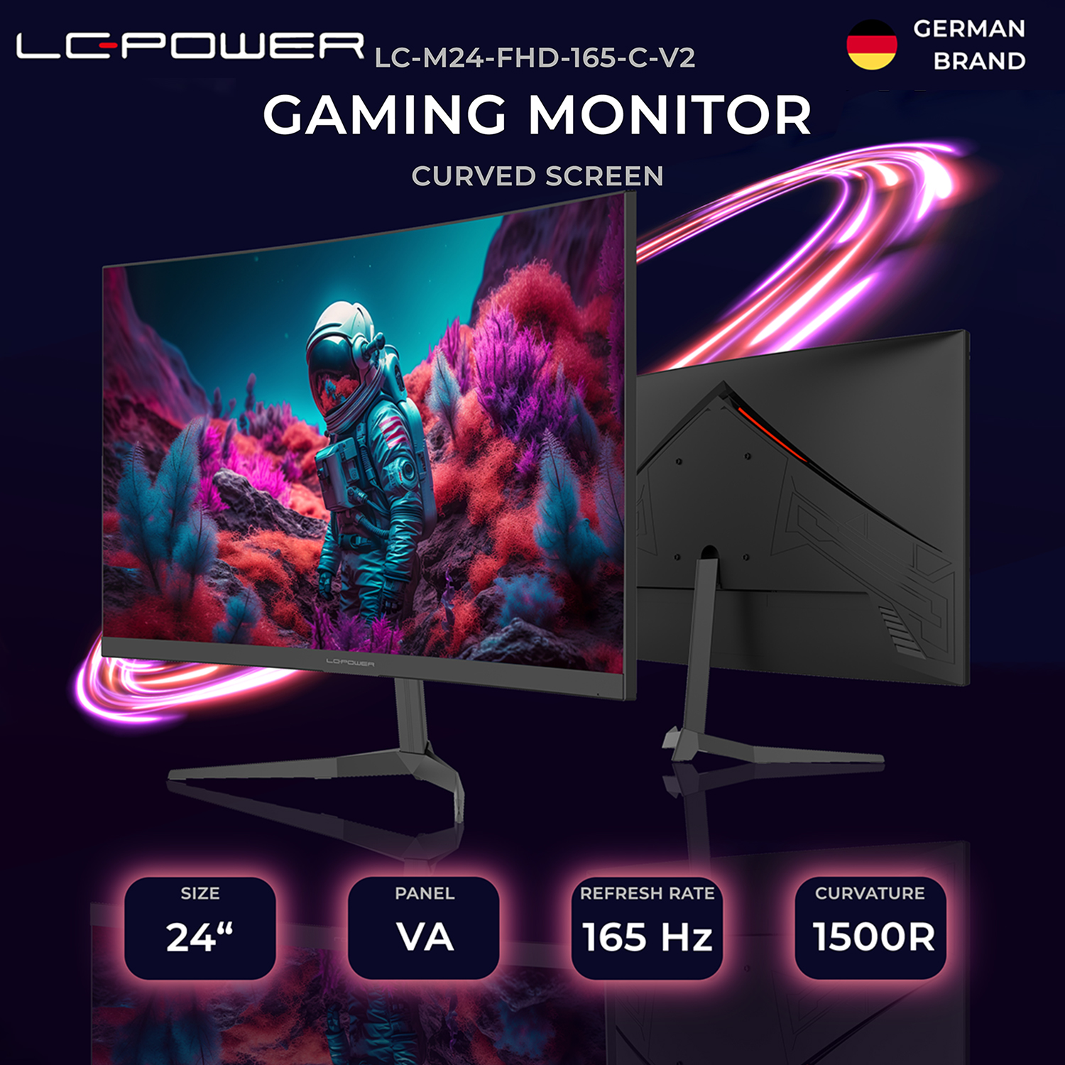 LC-POWER 24 27 นิ้ว จอมอนิเตอร์เกมส์ที่เป็นโค้ง, 165hz FHD 1920x1080 จอคอมพิวเตอร์เกมส์, DP HDMI หน้าจอ Gaming, Freesync & G-sync หน้าจอออกแบบสำหรับเกม, HDR จอคอมพ ราคา 3,199 บาท*ส่งฟรี