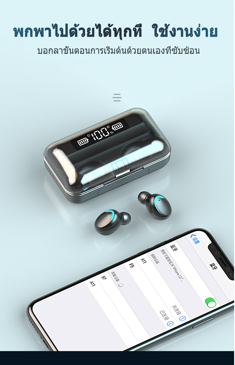 ข้อมูลเกี่ยวกับ หูฟังบลูทูธ ไร้สาย TWS สำหรับโทรศัพท์ Samsung, OPPO vivo, H, Xiaomi Android ชุดหูฟังบลูทูธพร้อมกล่องชาร์จ ลูทูธพร้อมชุดหูฟังสเตอริโอหน้ Blth earphone tws5.0