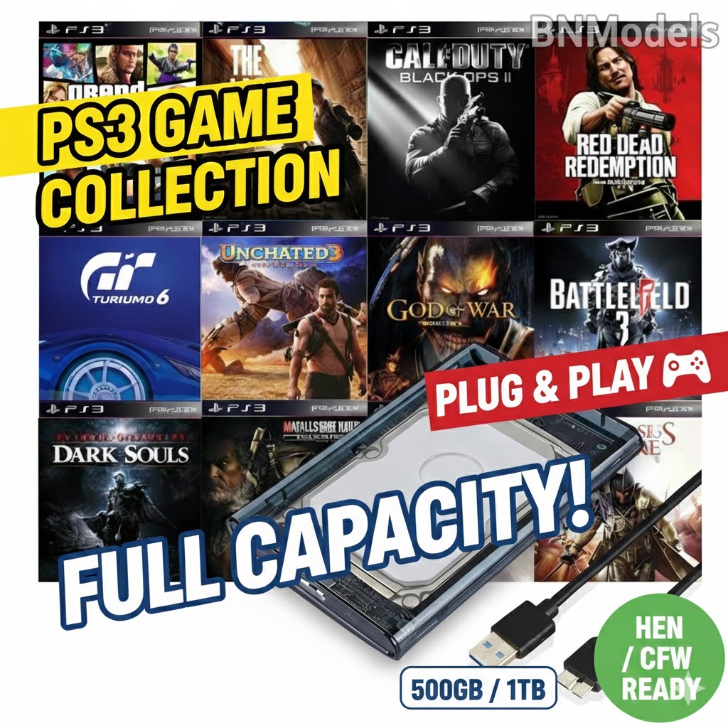 Hdd External Ps3 with Full Capacity of Games (Mixed Popular Games) Ready to Play for Hen / Cfw Consoles - Plug in and Use Im [USED]mediately [500Gb / 1Tb] ราคา 1,150 บาท*ส่งฟรี
