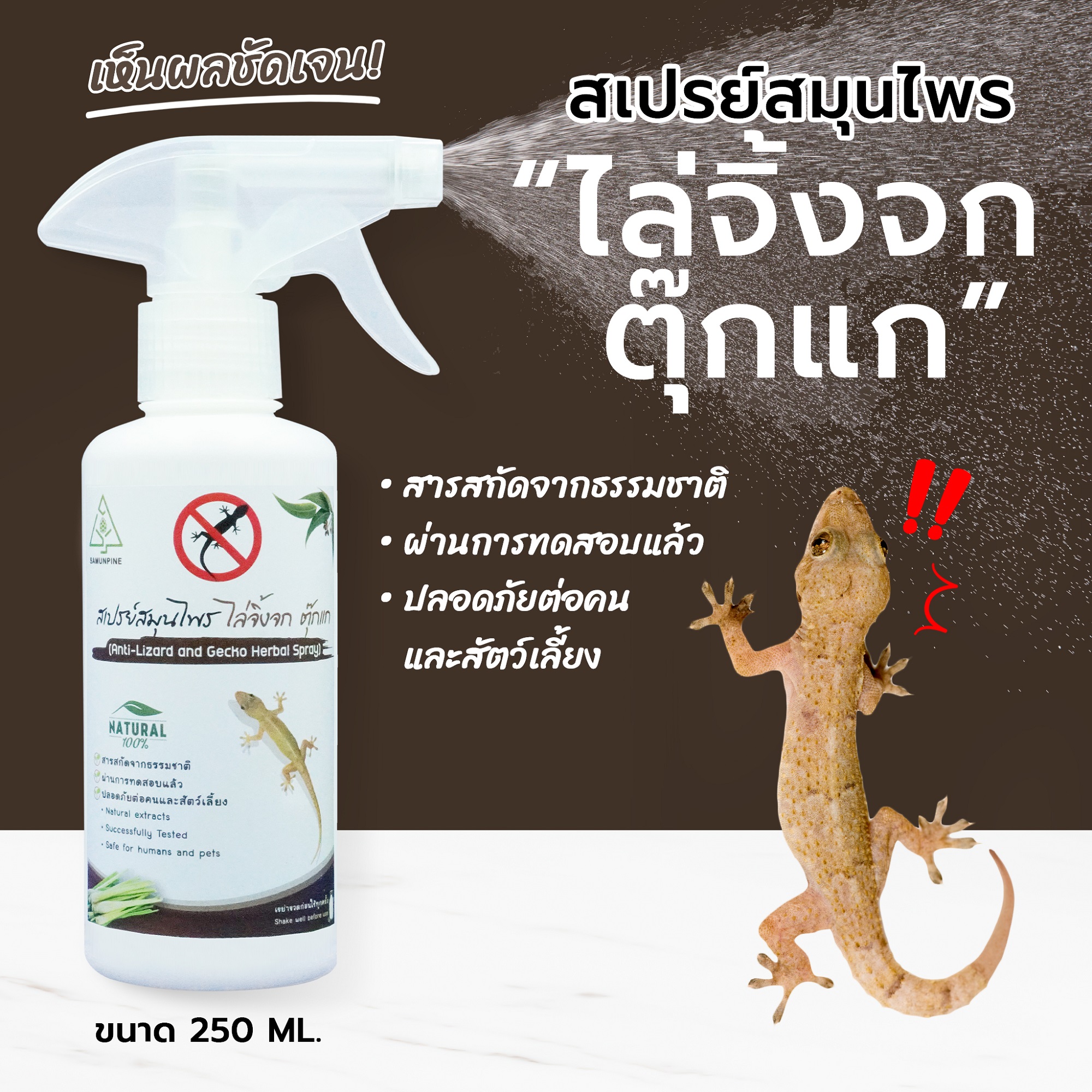 SAMUNPINE สเปรย์สมุนไพรไล่จิ้งจก ตุ๊กแก สารสกัดจากธรรมชาติ ขนาด 250 ml. (จิ้งจก ตุ๊กแก หายไปทันทีหลังใช้) ราคา 149 บาท*ส่งฟรี