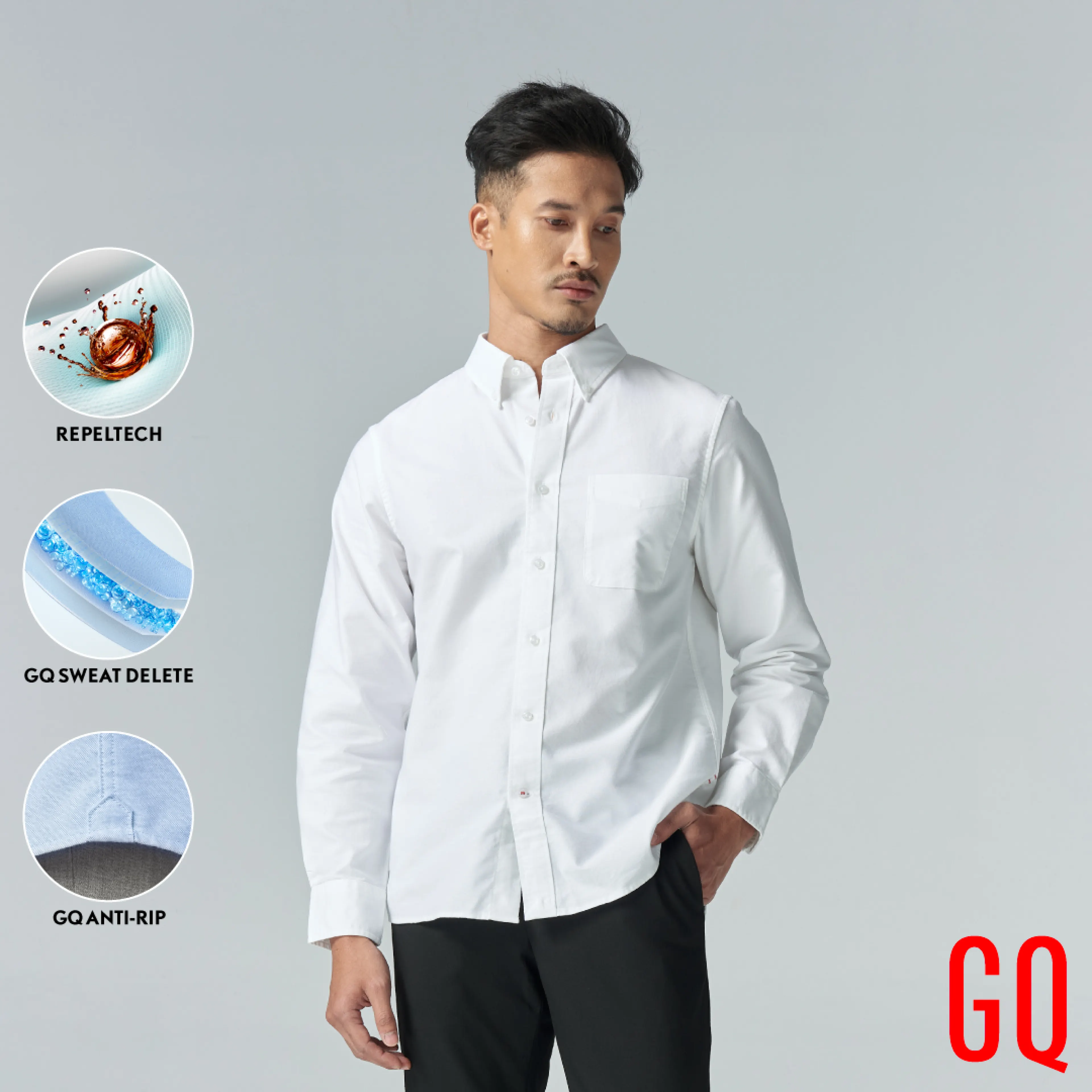 GQ Perfect Oxford™ Shirt เสื้อเชิ้ตบุรุษ จีคิว ออกฟอร์ดแขนยาว สีขาว - รูปที่ 1