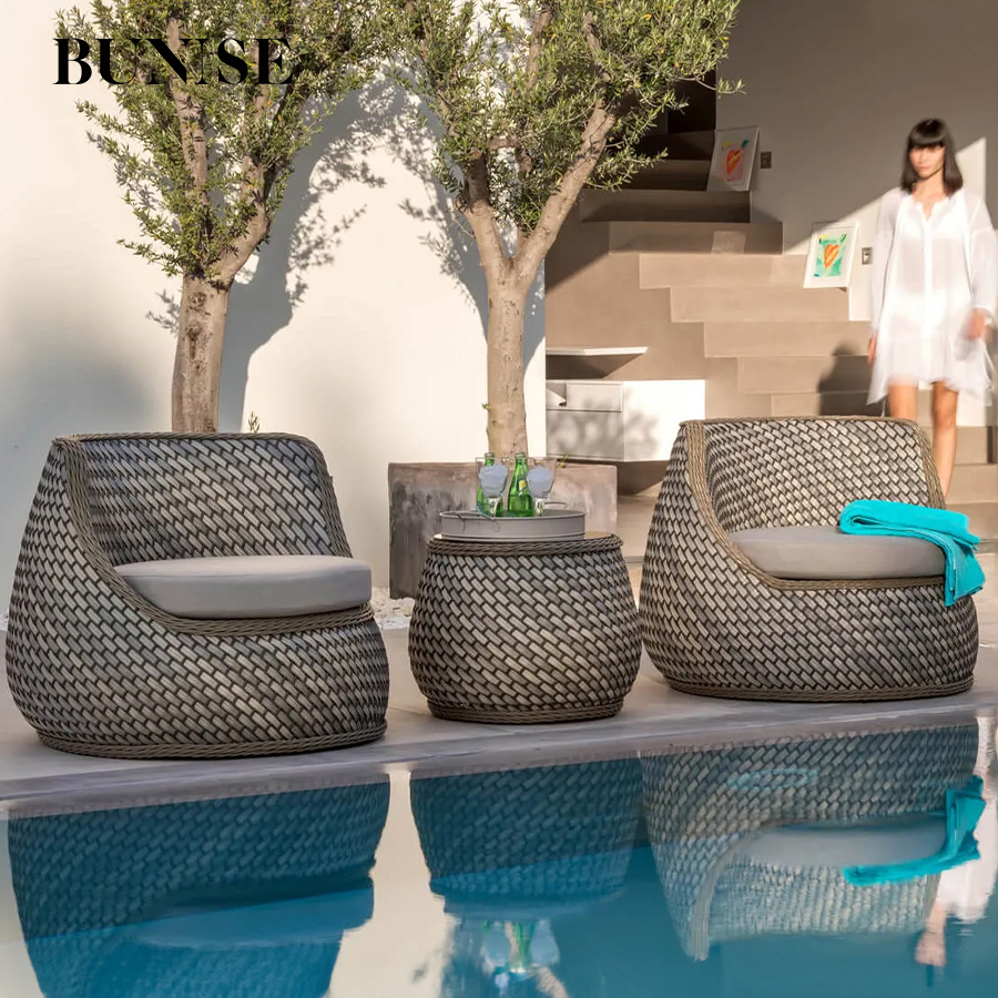 Bunise P3403 Outdoor Rattan Sofa Set Hotel Balcony Patio Leisure Rattan Chair Model Home Resort B&B Garden Furniture ราคา 7,210 บาท*ส่งฟรี