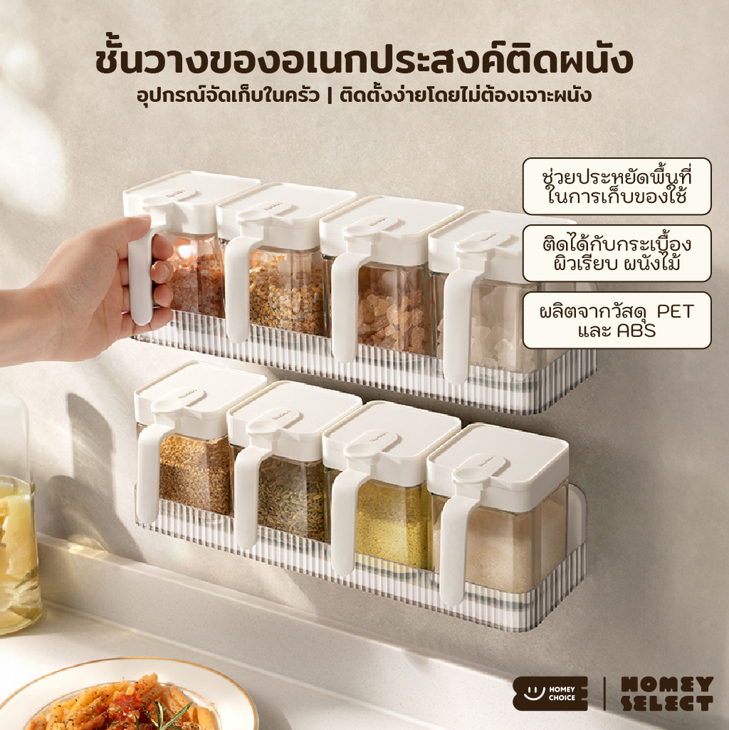 HomeyChoice ชั้นวางของอเนกประสงค์ติดผนัง ชั้นวางเครื่องปรุงติดผนัง ไม่ต้องเจาะผนัง ประหยัดพื้นที่จัดเก็บ รุ่น 8046 สีขาว ราคา 193 บาท*ส่งฟรี