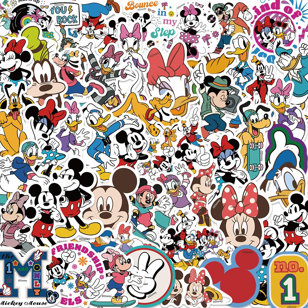 💥พร้อมส่ง💥Disney Mickey mouse pooh donald duck มิกกี้ 50 แผ่น พีวีซี กันน้ำ สติ๊กเกอร์