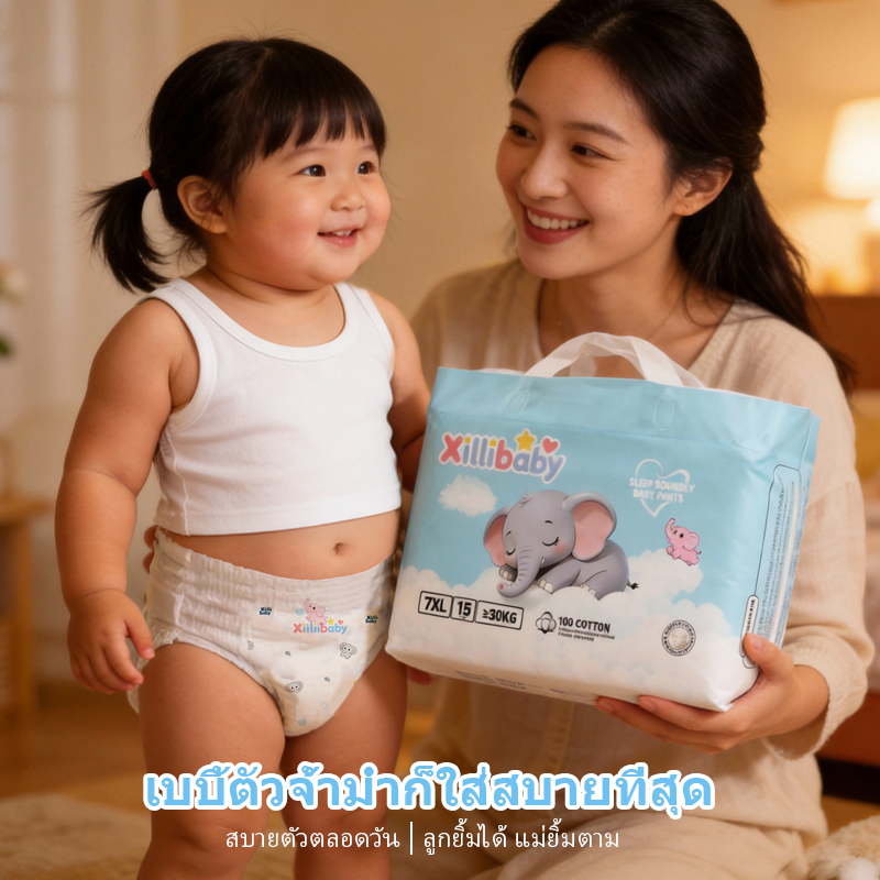 Xiiliibaby Baby Diaper Pants L-8Xl Thin 0.2cm 8 Times More Absorbent, Breathable, Leak-Proof, with a Strip to Show Urine Ph, Gentle on Day and Night. ราคา 359 บาท*ส่งฟรี