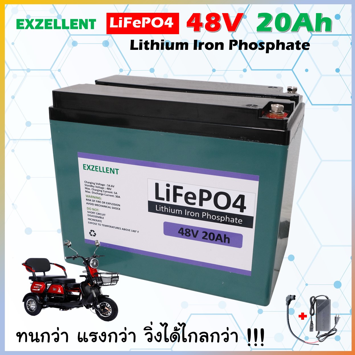 แบตเตอรี่สามล้อไฟฟ้า 48V20AH แอมป์แท้ ทนจริง Lifepo4 BMS30A แบตเตอรี่สกุ๊ตเตอร์ไฟฟ้า ราคา 5,165 บาท*ส่งฟรี