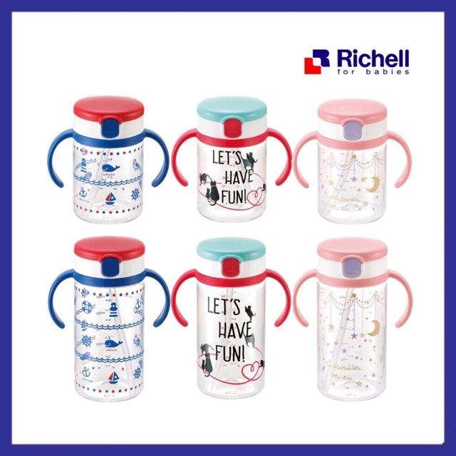 [มีลายใหม่] แก้วหลอดดูด กันสำลัก Richell AQ Aqulea ถ้วยหัดดื่มน้ำเด็ก คุณภาพญี่ปุ่น [RIC]