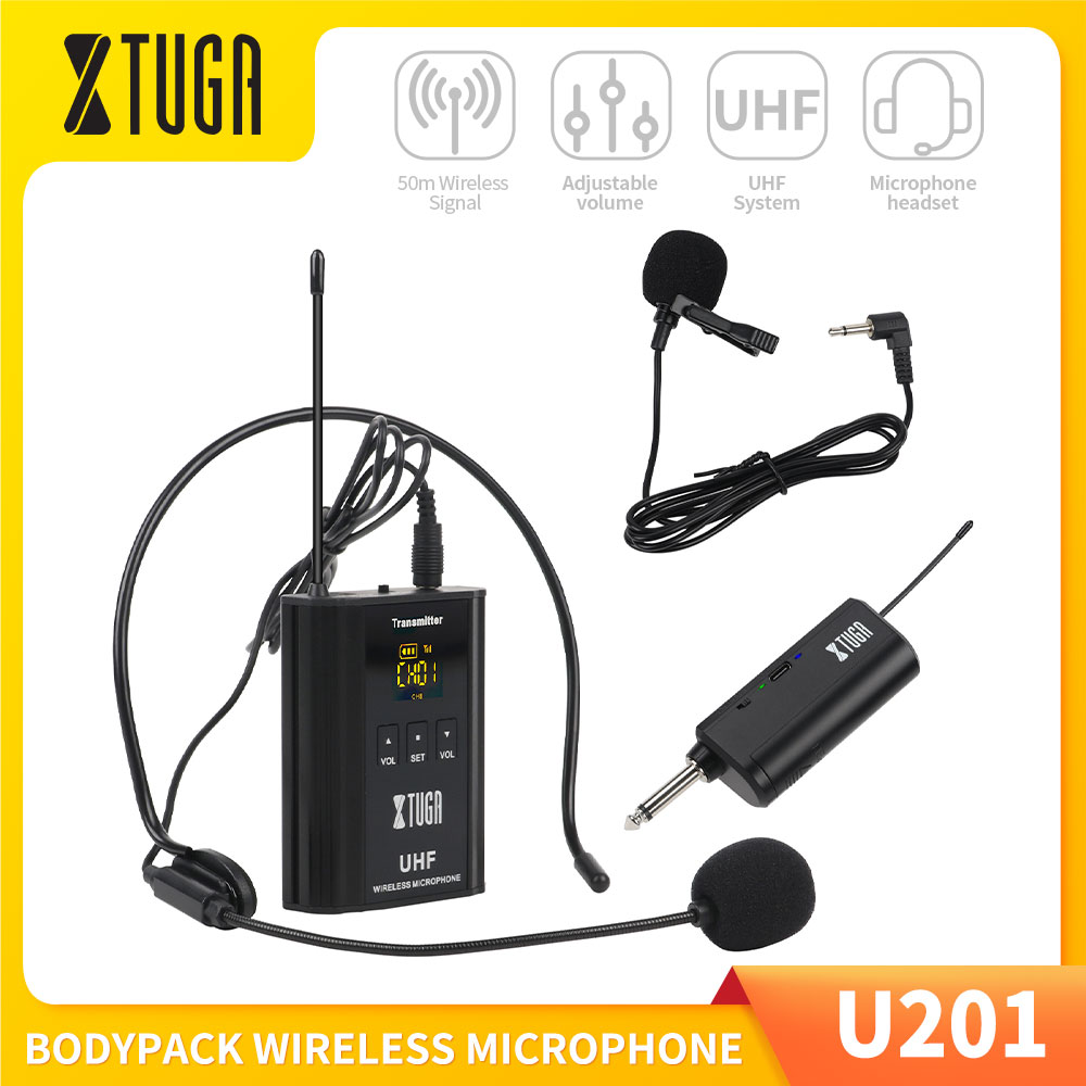 XTUGA ยูเฮชเอฟไมโครโฟนไร้สาย U201มินิแบบพกพาเครื่องส่งสัญญาณบอดี้แพ็คแมทช์ชุดหูฟังและไมโครโฟนปกและตัวรับสัญญาณแบบชาร์จไฟได้สำหรับครู,การพูด,การสัมภาษณ์,การบันทึก Vlog ราคา 839 บาท*ส่งฟรี