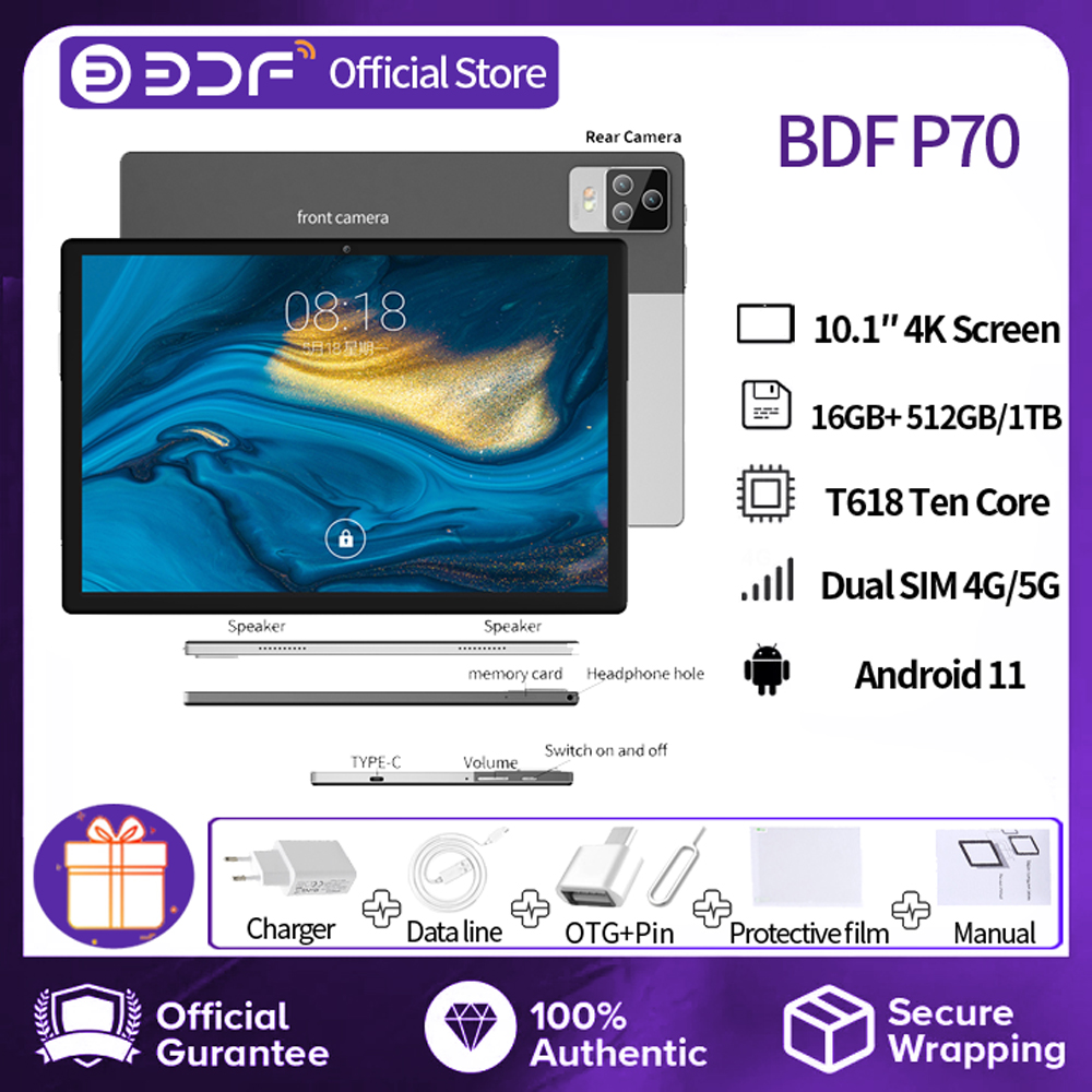 2023 New P70 Pro 10.1 Inch Tablet PC Ten Core 16GB+512GB/1TB Google AI Speed-up Tablets Dual 4G/5G Network GPS Bluetooth WiFi Android 11 ราคา 5,101 บาท*ส่งฟรี