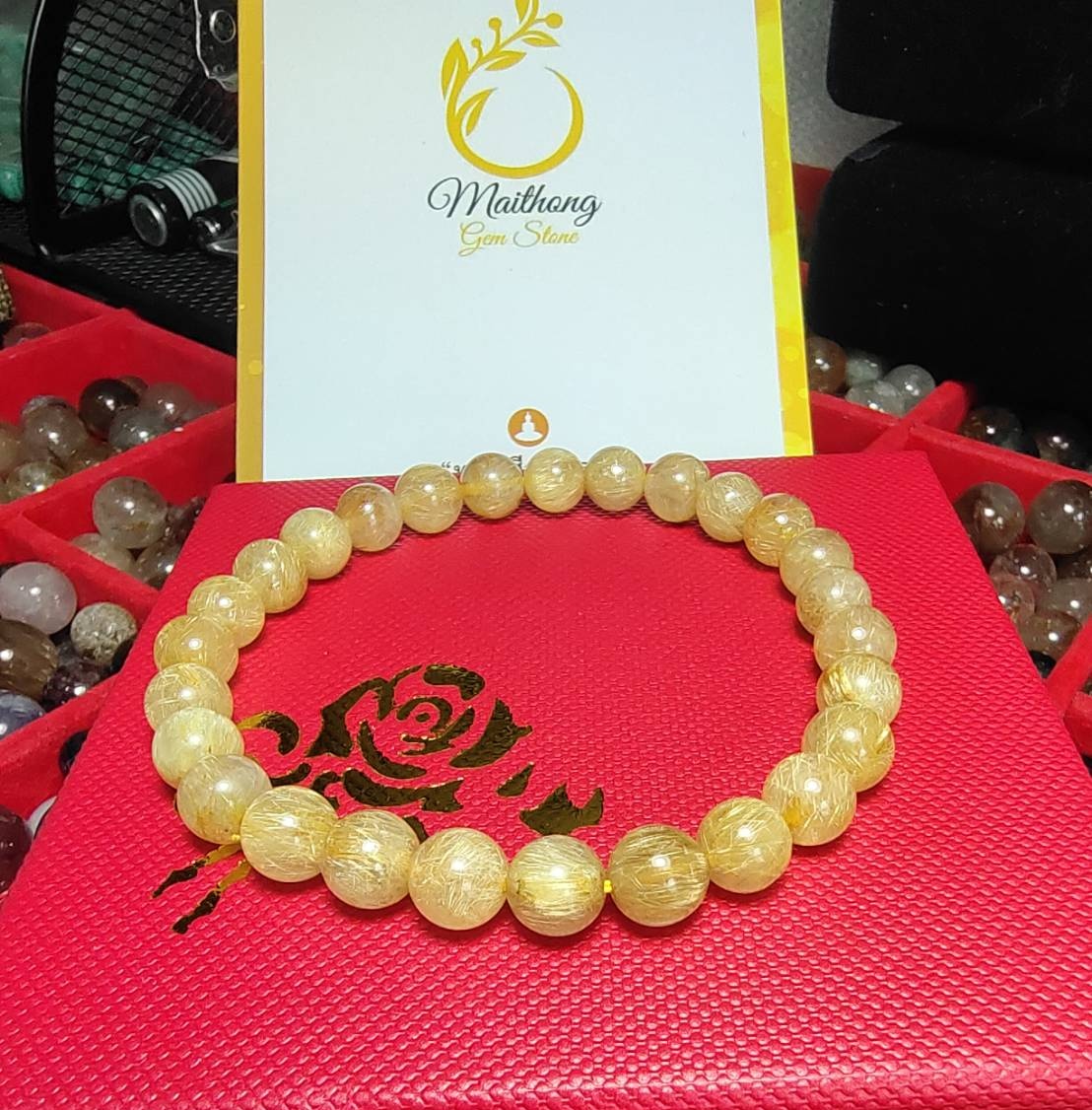 Genuine Natural Gold Silk Stone, Brazilian Gold Silk, Size 7 Mm, from the Gold Silk Shop. Thai Brand. Comes with a Certificate of Authenticity. After-Sales Care for the Entire Lifespan of the Product.