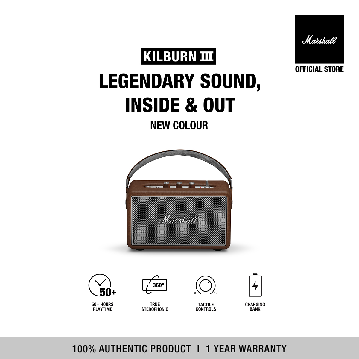 ลำโพงบลูทูธไร้สาย Marshall Kilburn III Brown - รับประกัน 1 ปี + - ลำโพงพกพา ลำโพง ราคา 15,990 บาท*ส่งฟรี