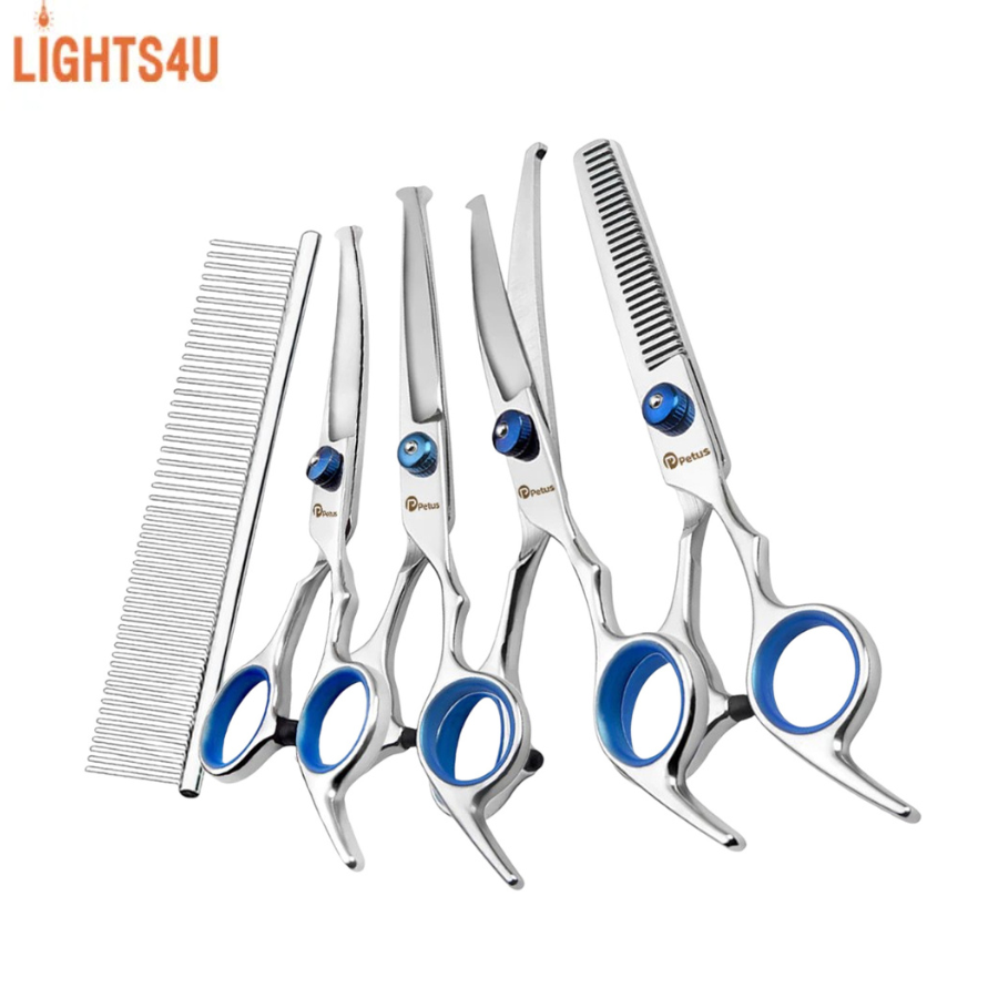 กรรไกรตัดขนสุนัข กรรไกรตัดขนสัตว์เลี้ยง เซ็ตชุดกรรไกร ตัดขนสัตว์เลี้ยง ชุดกรรไกรตัดขนสุนัข หมา แมว ทนทานและกันสนิม Lights4u ราคา 422 บาท*ส่งฟรี