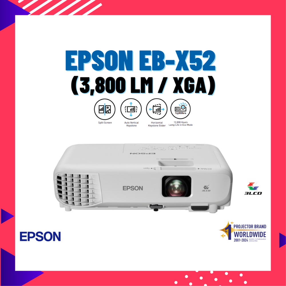 EPSON EB-X52 (3,800 lm / XGA) โปรเจคเตอร์ บ้าน/สำนักงาน ราคา 20,900 บาท*ส่งฟรี