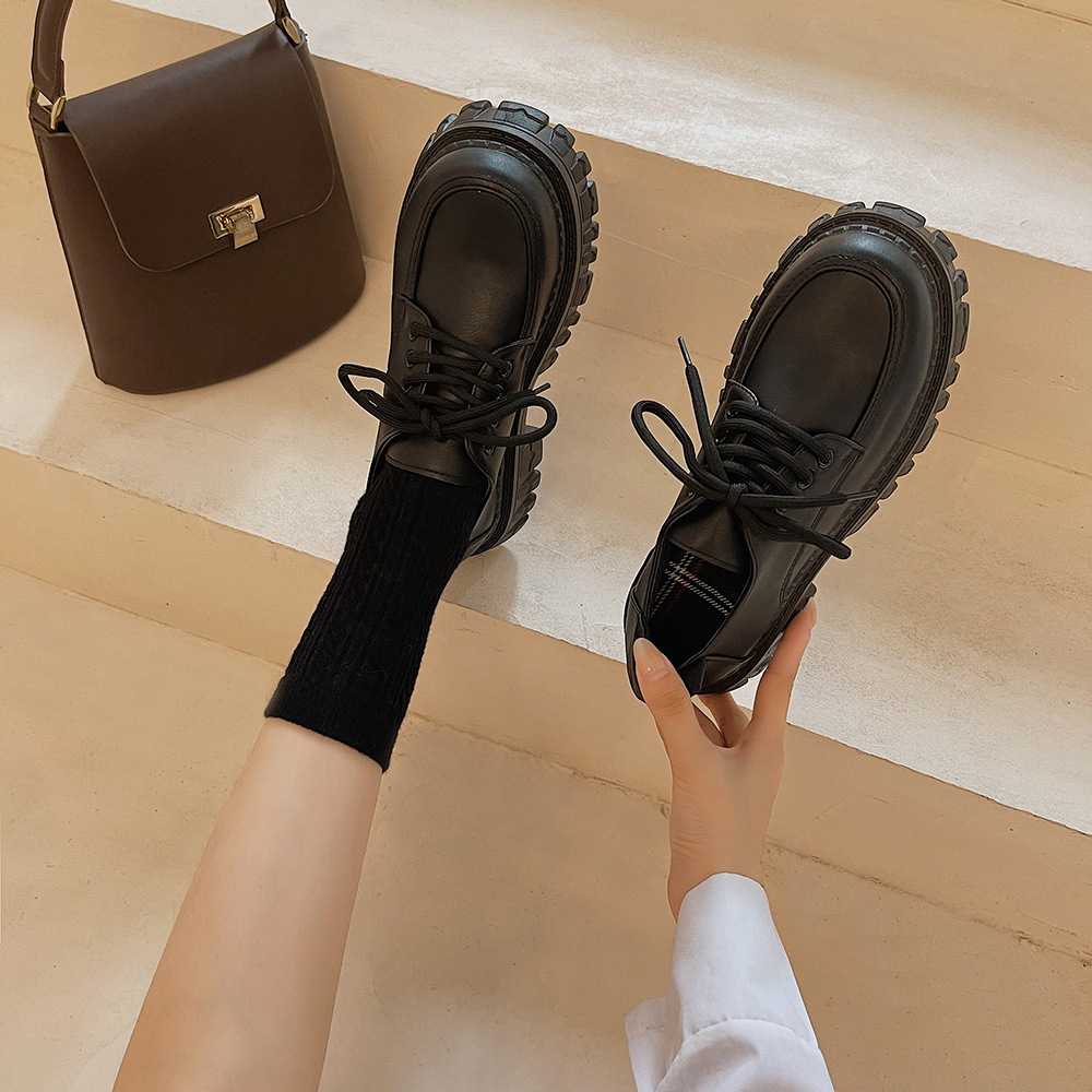 ข้อมูลเพิ่มเติมของ 💥Style Fashions💥ใหม่สไตล์อังกฤษรองเท้าหนังขนาดเล็ก, 2022 ผู้หญิงฤดูใบไม้ผลิและฤดูใบไม้ร่วงเพิ่มความหนาพื้นรองเท้าผูกเชือกรองเท้า, รองเท้าผู้หญิง