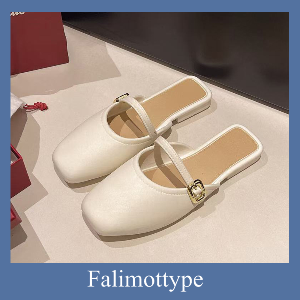 Falimottype Size 36-41 Women's Fashion Sandals French Style Soft Leather Retro Comfortable Lazy Shoes ราคา 79 บาท*ส่งฟรี