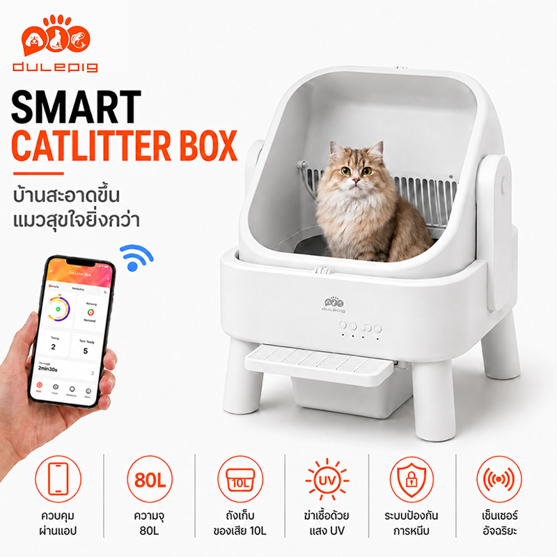 Dulepig Automatic Cat Toilet Automatic Cat Toilet Model Large Entrance and Exit Area Free Waste Bags Included, Can Be Connected to an App Automatic Cat Toilet, Cat Toilet, Cat Bathroom, Jumbo Litter Box ราคา 4,799 บาท*ส่งฟรี