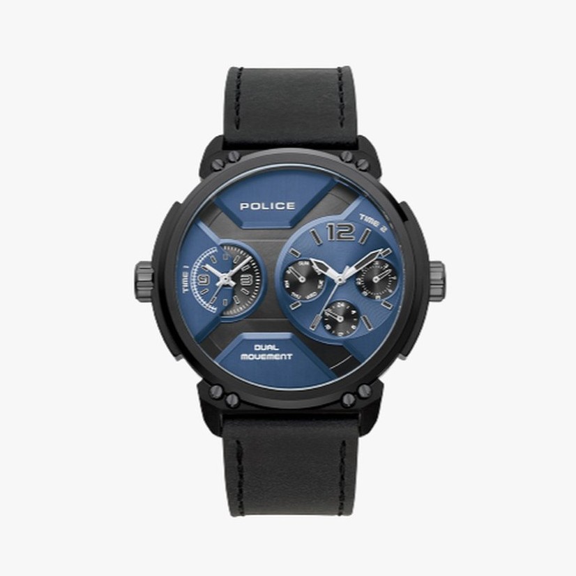 POLICE นาฬิกาข้อมือผู้ชาย Police AVIGNON black leather watch รุ่น PL-15725JSB/03 นาฬิกาข้อมือ ราคา 8,900 บาท*ส่งฟรี
