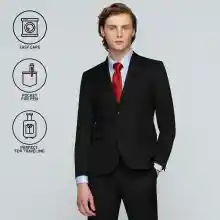 ภาพขนาดย่อของภาพหน้าปกสินค้าGQ Essential Suits สูทผู้ชายทรงสลิม รุ่น Super TR Slim Black สีดำ (ซักเครื่องได้) จากร้าน GQ Official Store บน Lazada