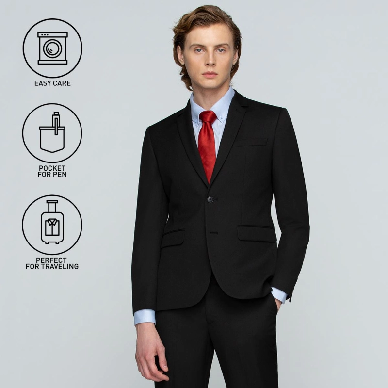 ภาพหน้าปกสินค้าGQ Essential Suits สูทผู้ชายทรงสลิม รุ่น Super TR Slim Black สีดำ (ซักเครื่องได้) จากร้าน GQ Official Store บน Lazada