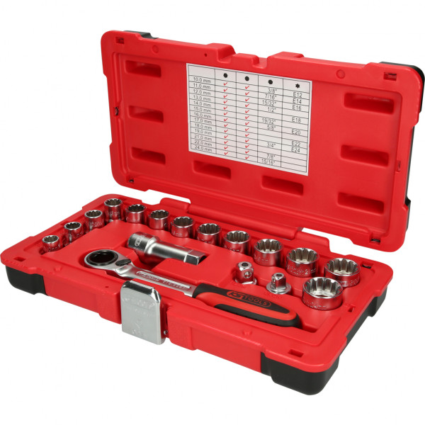 ชุดลูกบ๊อกซ์ทะลุ 3/8"+1/2" 17 ชิ้น 3/8"+1/2" TRIPLEplus Go through socket set, 17 pcs Article No.916.4050 ราคา 5,000 บาท*ส่งฟรี