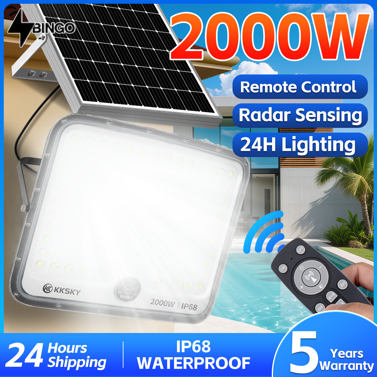 Bingo【High Power】Solar Cell Lights Solar Cell Spotlights 500W 1000W 2000W Solar Cell Led Lights, White Light, Waterproof Ip68, Diffuses Light from 3 Sides, Wide Angle Illumination, Solar Cell ราคา 1,589 บาท*ส่งฟรี