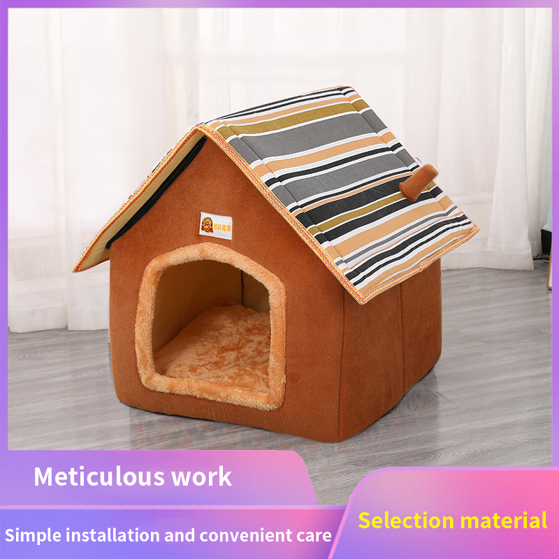 Pet Dog House Villa Winter Warm Dog Puppy Sofa Cushion House Kennel Nest Dog Cat Bed Striped Removable Cover Mat Pet Products