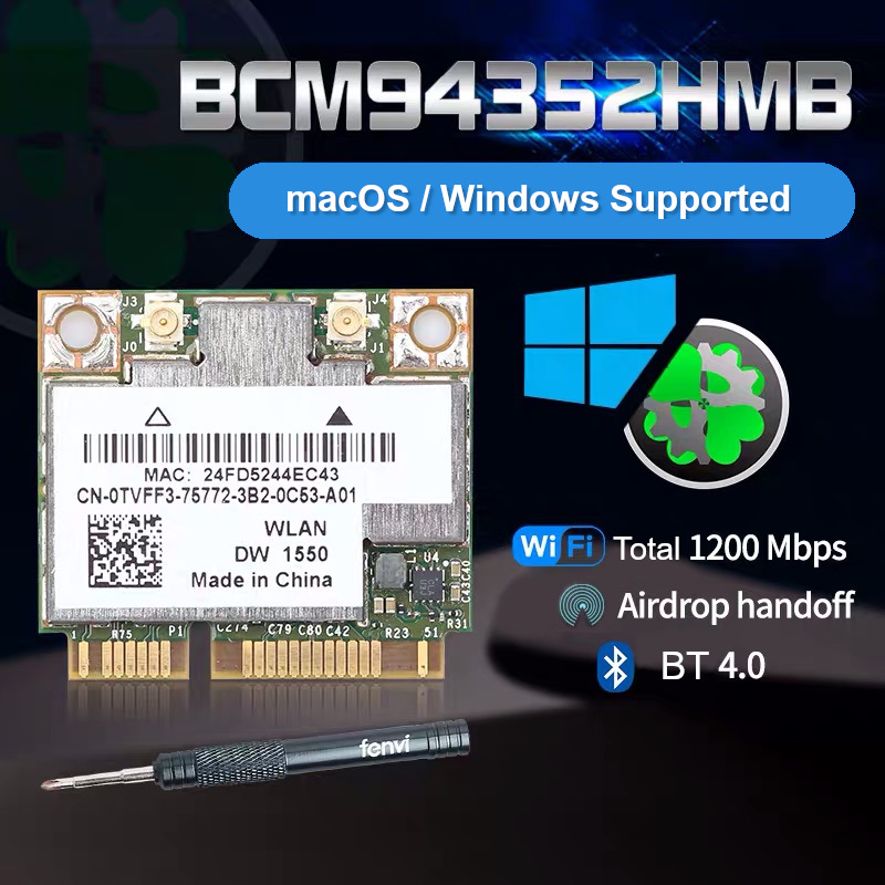 Dual band Wireless Hackintosh BCM94352Z WIFI Card NGFF M.2 1200Mbps Bluetooth4.0 NGFF 802.11ac Wlan Adapter DW1560