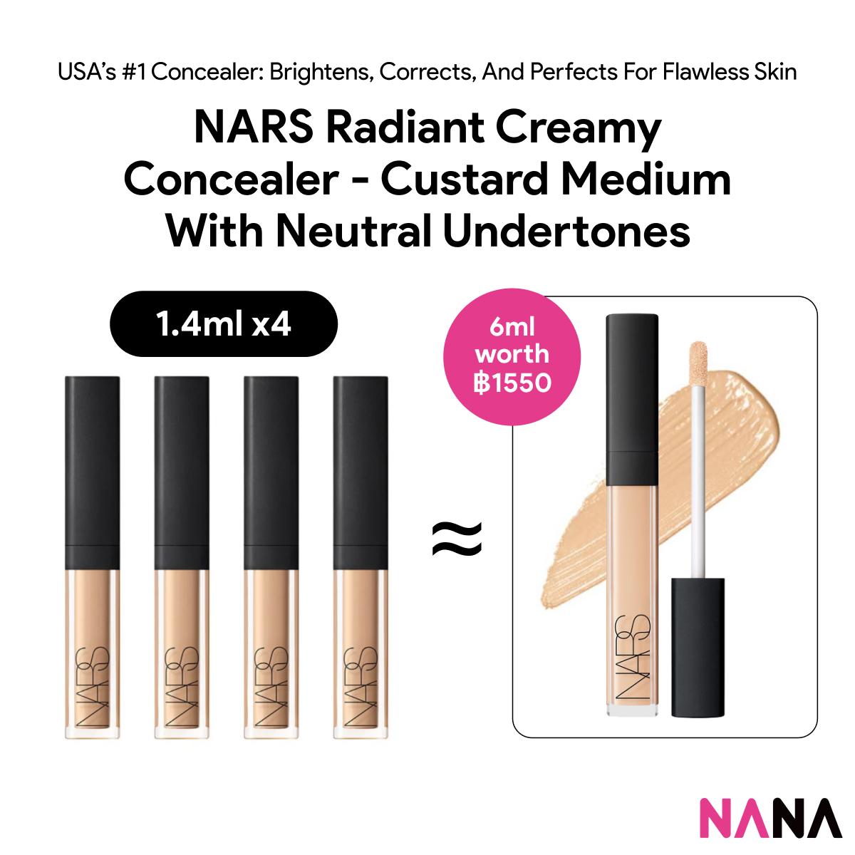 Nars Radiant Creamy Concealer - Custard Medium with Neutral Undertones Sample Pack (1.4ml X 4/2/1) (Delivery Time: 5-10 Days) ราคา 630 บาท*ส่งฟรี