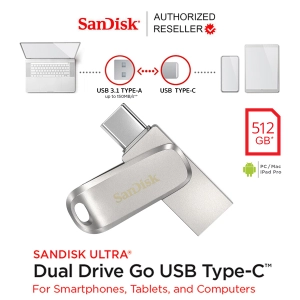 สินค้า SanDisk Ultra® Dual Drive Luxe USB Type-C 512GB (SDDDC4-512G-G46) แฟลชไดรฟ์ ไดร์ฟ OTG สำหรับ โทรศัพท์ แท็บเล็ต Tablet iPad Pro