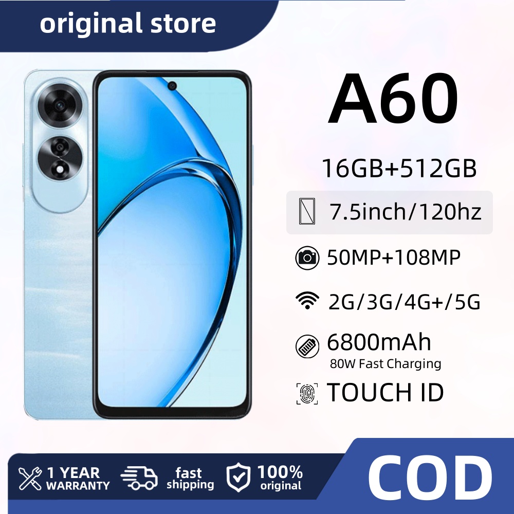 (ใหม่) A60 หน้าจอ 7.5 นิ้ว RAM 16GB + ROM 512GB แบตเตอรี่ 6800mAh ใช้งานได้ยาวนาน สมาร์ทโฟน กล้อง HD ช่องใส่ซิมการ์ดคู่ โปรโมชั่นราคาถูก (COD) ราคา 799 บาท*ส่งฟรี