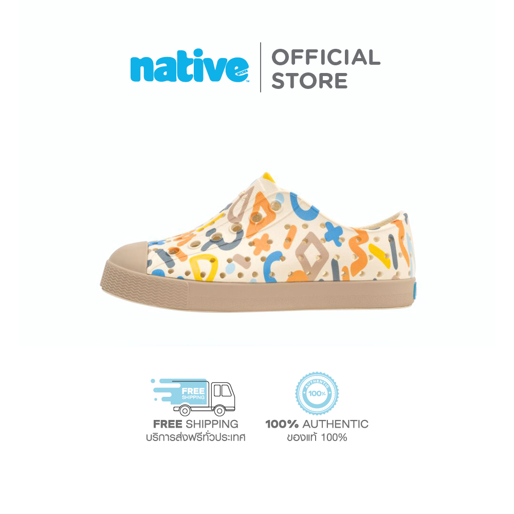 Native รองเท้ากันน้ำเด็กเล็ก EVA รุ่น Jefferson Sugarlite Print Bone White Flax Tan Apricot Resting Squiggle ราคา 2,590 บาท*ส่งฟรี
