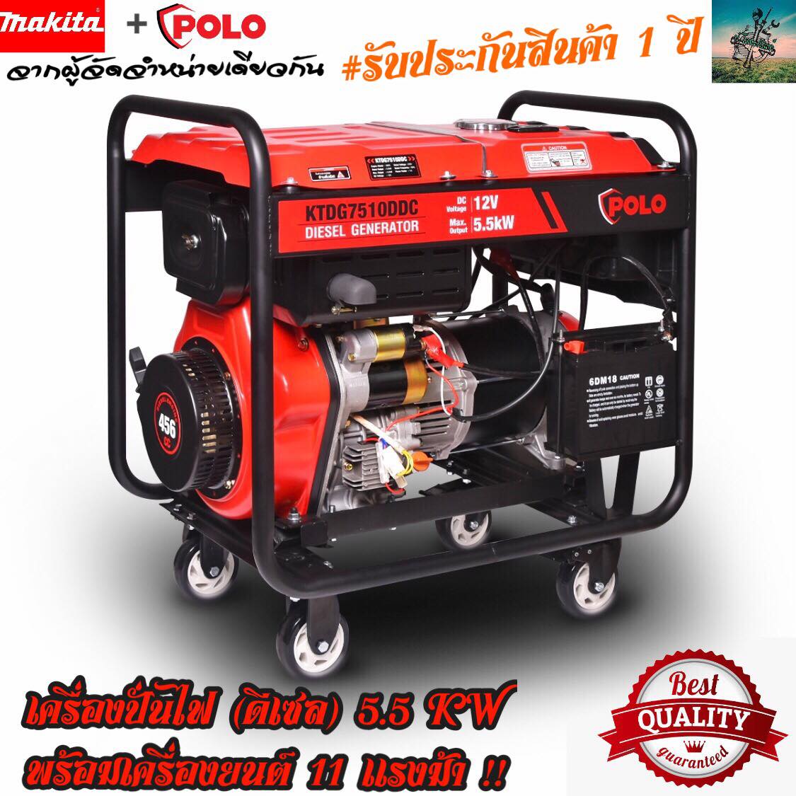 #ใหม่ล่าสุด เครื่องปั่นไฟ กำเนิดไฟฟ้า ( ดีเซล ) 5.5 Kw เครื่องยนต์ 11 เเรงม้า #สตาร์ทกุญเเจ POLO จากผู้จัดจำหน่าย MAKITA (รับประกัน 1 ปี) ราคา 26,500 บาท*ส่งฟรี