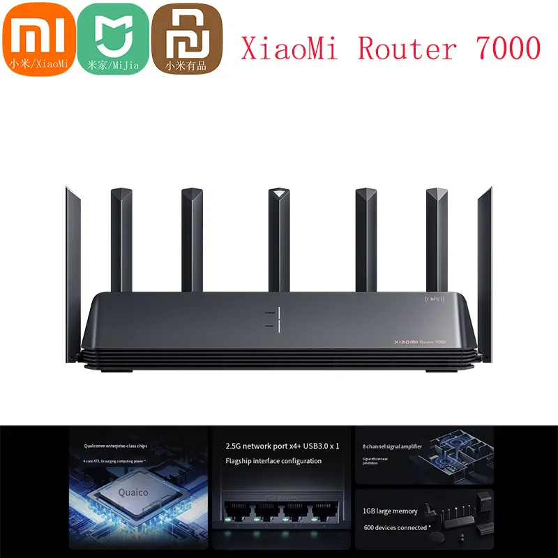 2023ใหม่ Xiaomi Mi Router 7000 สำหรับเกม NFC Quick Connect 7000Mbps 2.4G 5G 4K QAM 160MHz IPv6 USB 3.0 1GB หน่วยความจำ ราคา 5,123 บาท*ส่งฟรี