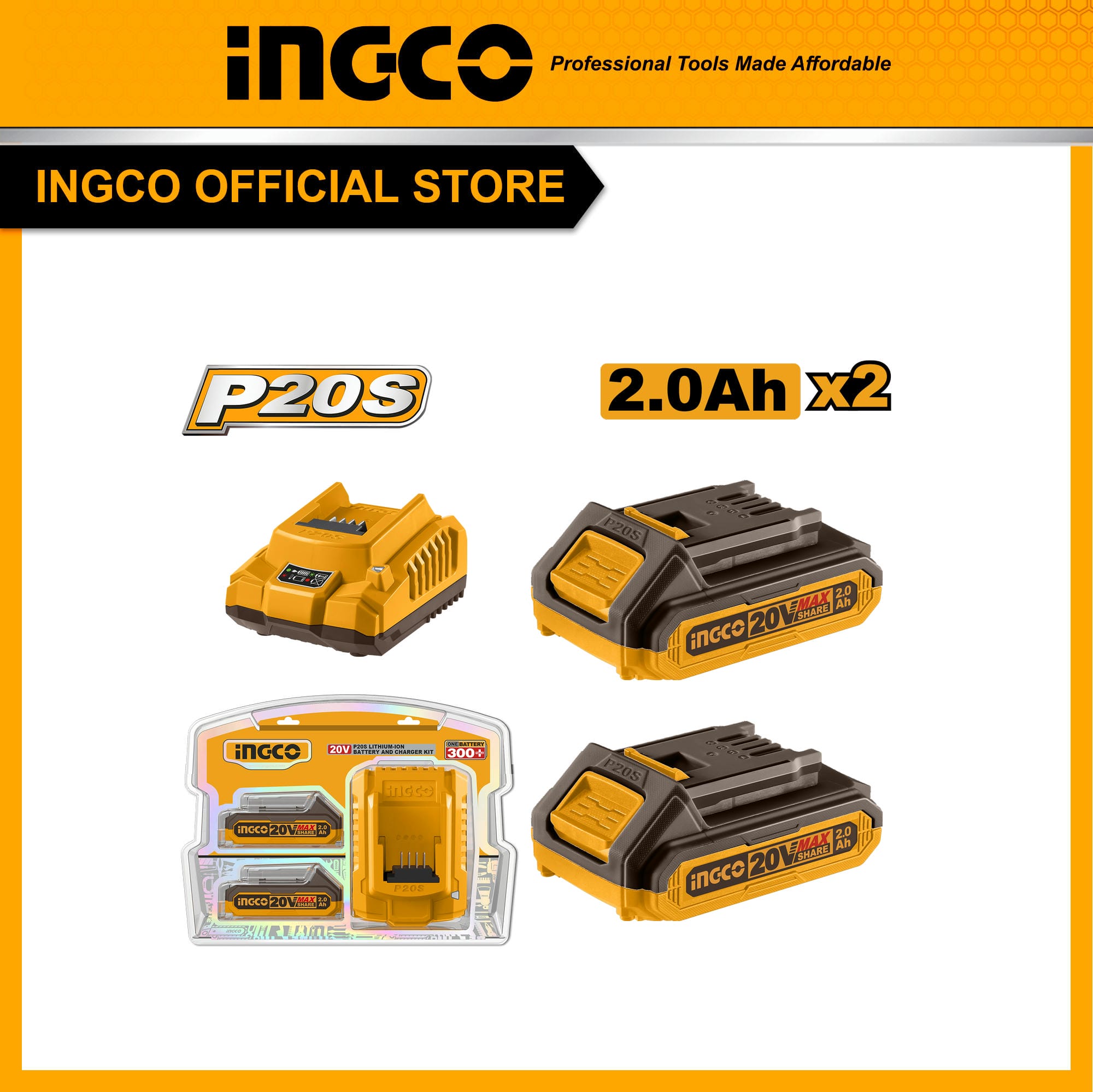 INGCO ชุดแท่นชาร์จ + แบตเตอรี่ 2Ah 2 ก้อน FBCPK1222 ราคา 2,050 บาท*ส่งฟรี