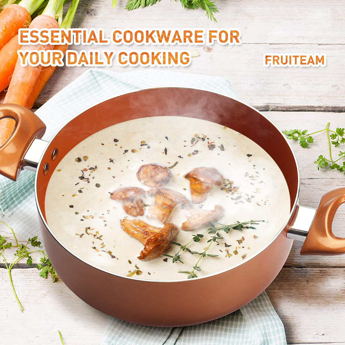 FRUITEAM 10pcs Cookware Set Ceramic Nonstick Soup Pot/Milk Pot/Frying Pans  Set