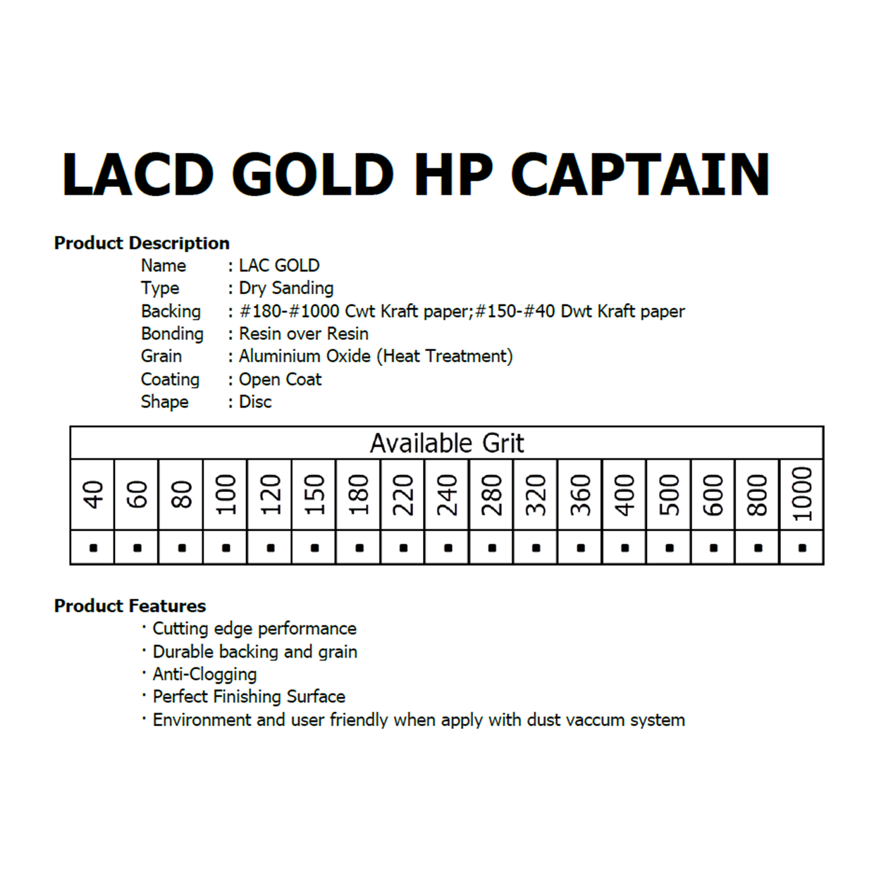 ภาพอธิบายเพิ่มเติมของ กระดาษทราย เบอร์ 320 กระดาษทรายกลมหลังขน กระดาษทรายกลมหลังสักหลาด LACD GOLD-HP CAPTAIN 5 นิ้ว (125mm) 8 รู จำนวน 10 แผ่น