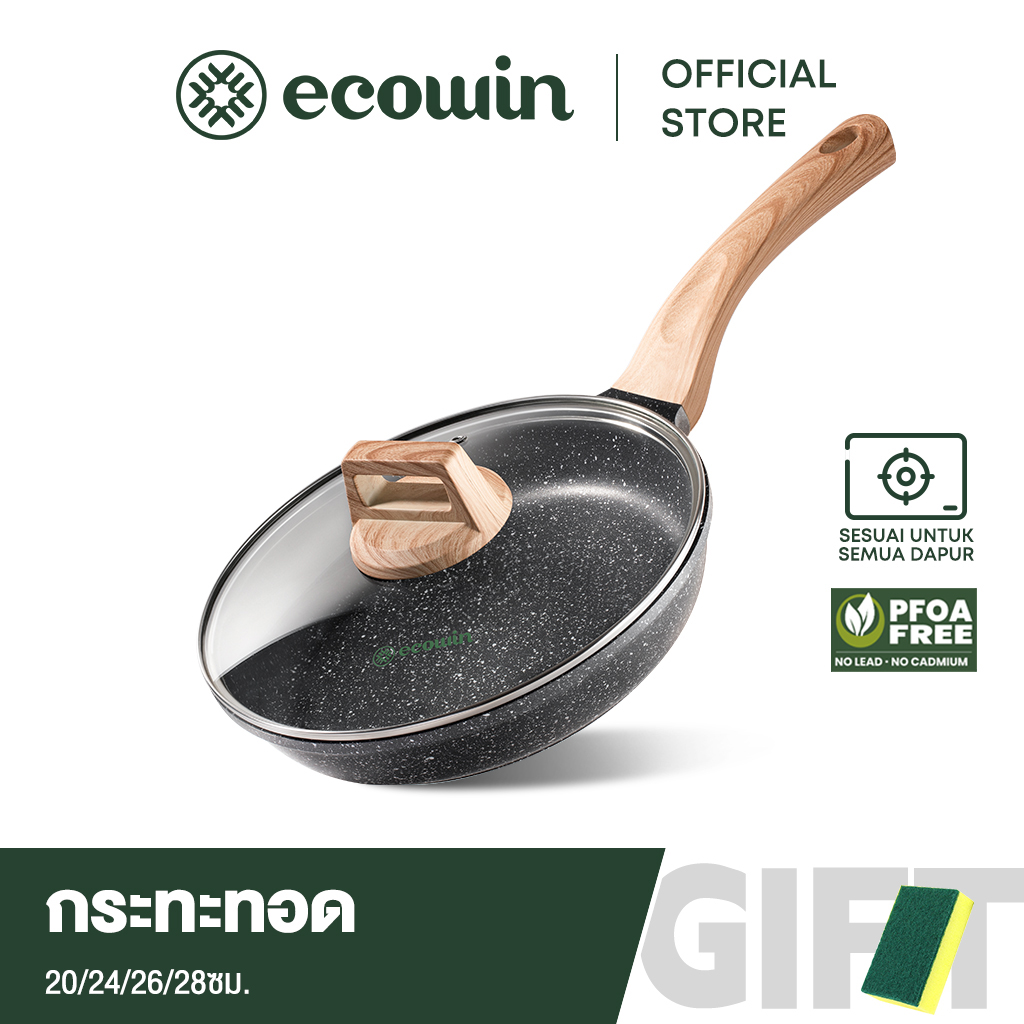 EcoWin maifan Stone non-stick frying pan is suitable for gas stoves and induction stoves 20 24 26 28 m. ราคา 448 บาท*ส่งฟรี