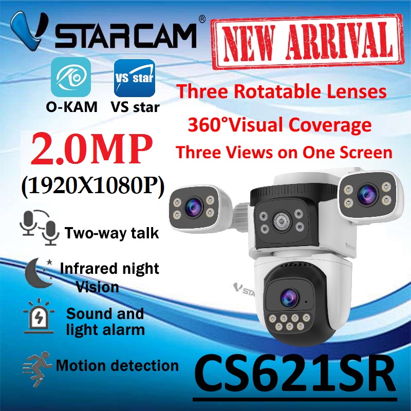 Vstarcam CS621SR ใหม่2024 (3เลนส์) 2.0MP กล้องวงจรปิดไร้สาย กล้องนอกบ้าน Outdoor ภาพสี มีAI+ คนตรวจจับสัญญาณเตือน ราคา 1,319 บาท*ส่งฟรี