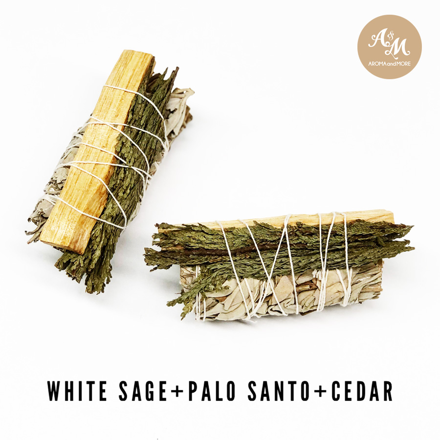 Aroma&More 3 in 1-White Sage+Palo Santo+Cedar Smudge 4'' weight 50g to cleanse your space of negative energies and bring a spiritual calm to your surroundings. size 4''-50g ราคา 399 บาท*ส่งฟรี