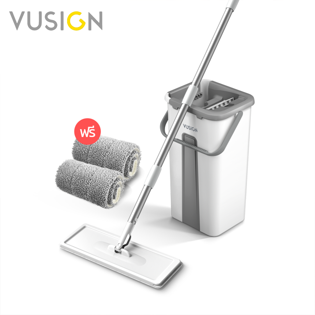 Vusign ไม้ม๊อบถูพื้นพร้อมถังรีดน้ำ ไม้ถูพื้น ซักน้ำ รีดน้ำในตัวเดียว ตัวถังแยกน้ำดีน้ำเสีย ไม้ถูพื้น ไม้ม็อบมินิมอล จัดเก็บง่ายไม่กินที่ ม็อบขนาดใหญ่ Mop Set ราคา 149 บาท*ส่งฟรี