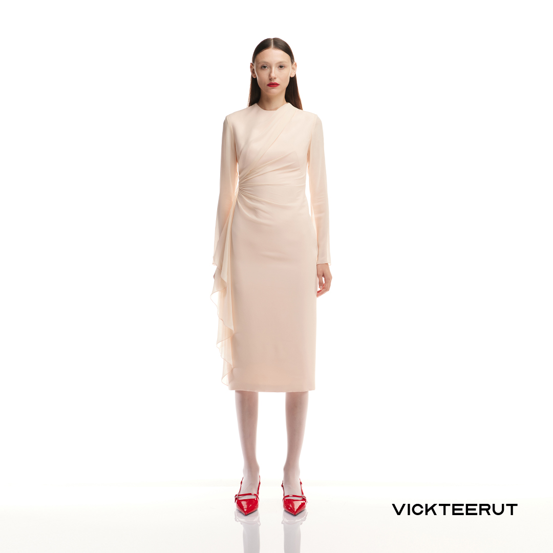 VICKTEERUT (ราคาปกติ 15,500-.) Long Sleeve Sheath Dress เดรสแขนยาว จับเดรป ราคา 9,300 บาท*ส่งฟรี