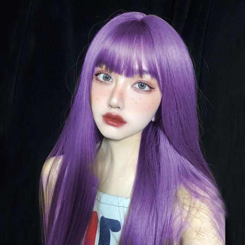 Tóc Giả 65Cm Cho Nữ Tóc Giả Dài Nguyên Đầu Tự Nhiên Thực Tế Tóc Mái Không Khí Nổi Tiếng Trên Internet, Màu Đen Tóc Thẳng Dài Cosplay Trang Trí Mặt Cá Tính