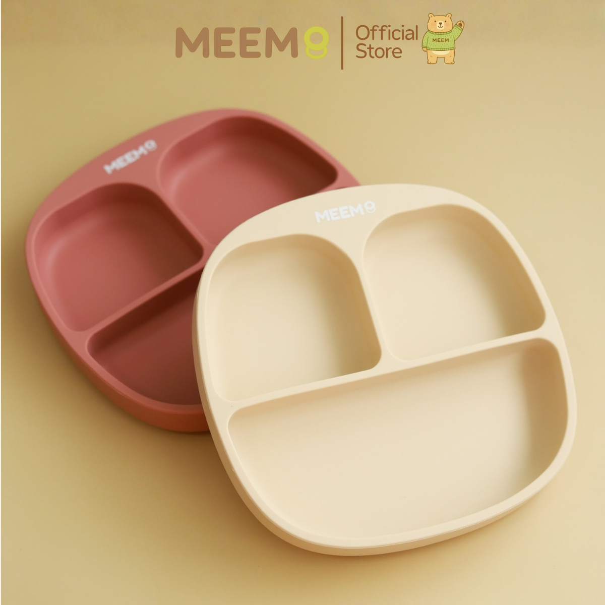 Meem Silicone Baby Rice Plate, Divided into 3 Compartments, First Step Model, Has a Strong Suction Base to the Table, Won'T Fall Over, Comes with a Lid, Sold Separately (Colorful Series) ราคา 373 บาท*ส่งฟรี