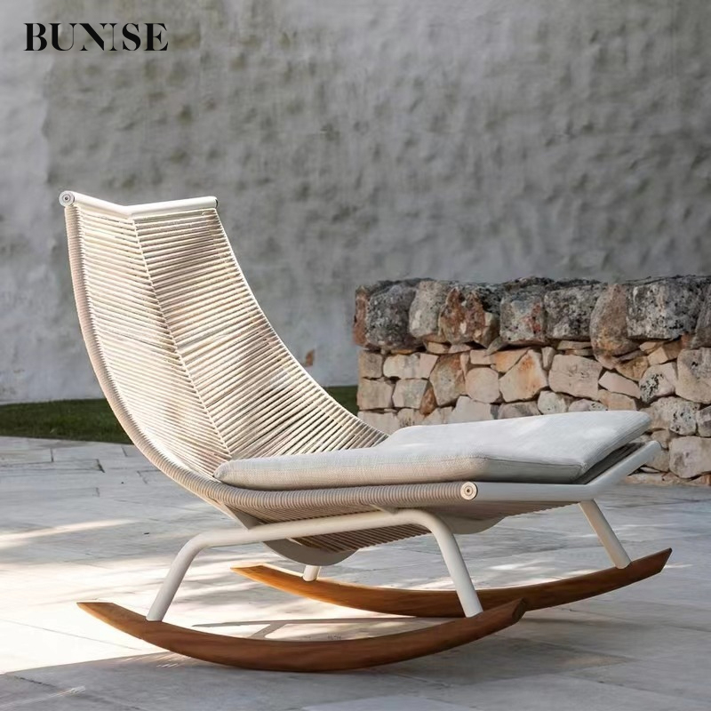 BUNISE Lounge chair rocking chair nordic style braided rope sofa outdoor lounge chair set chaise chaise longue lounge chair outdoor furniture P2412 ราคา 13,808 บาท*ส่งฟรี