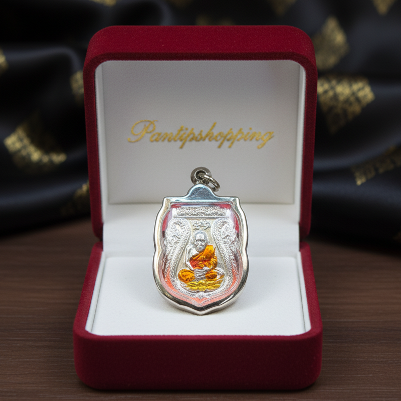 Locket, Coin, Luang Phu Thad, Stepped on Fresh Seawater, Stainless Steel Frame, Does Not Peel or Blacken, for Use as a Gift. Various Anniversary Gifts