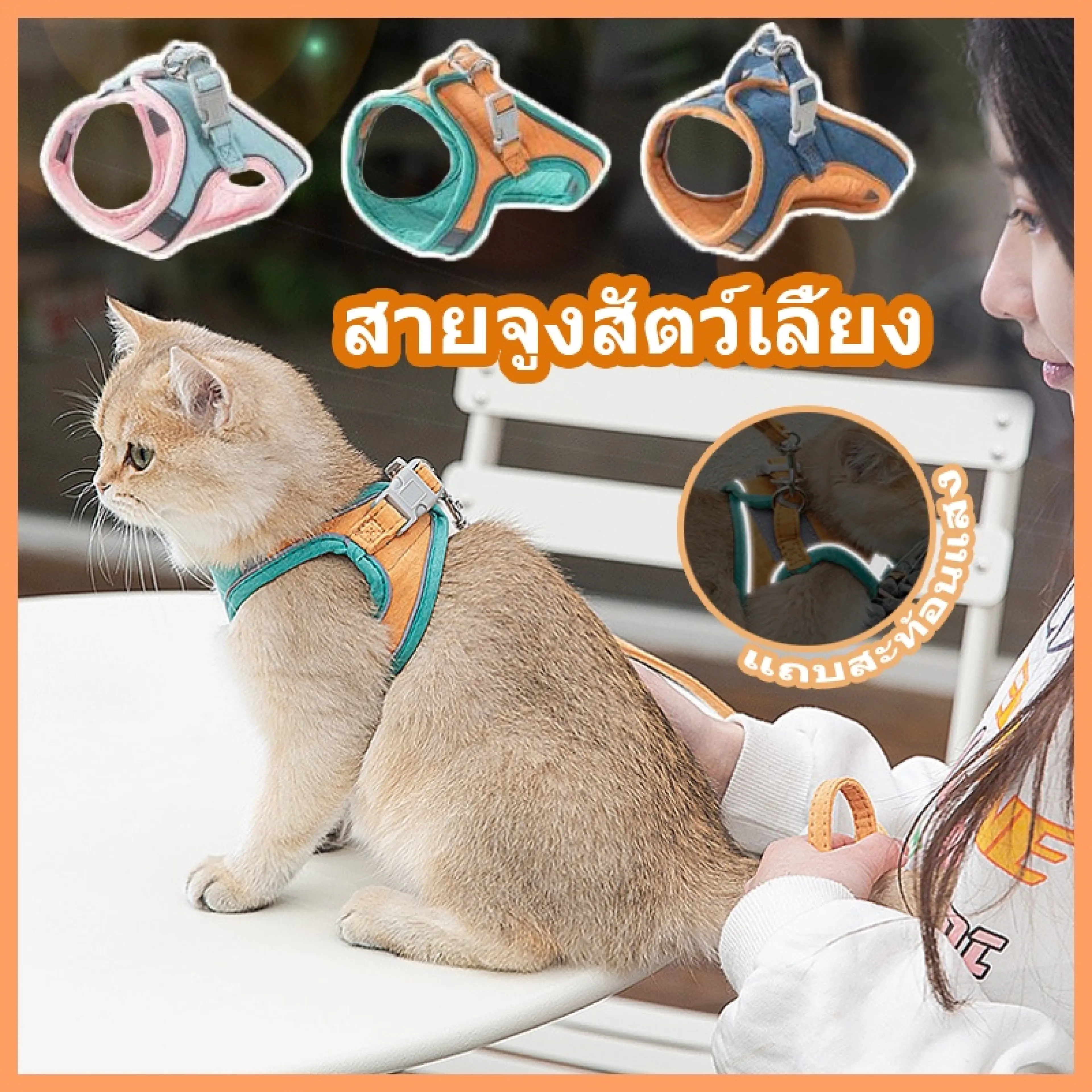 【Max1】สายจูงสัตว์เลี้ยง สายจูง สายรัดอกสุนัข ผ้าระบายอากาศ สายจูงสุนัข สายจูงแมว Colorful Reflective ปลอกคอแมว