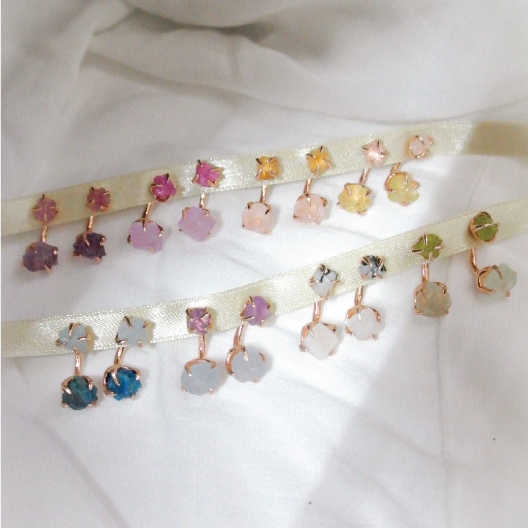 Rock Me Jewelry Jewelry Model Double Stone Earrings, Brass Earrings Decorated with Gemstones. ราคา 890 บาท*ส่งฟรี