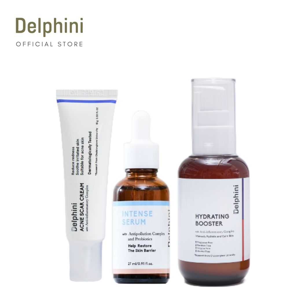 Healthy Hydration Set : New Formula Delphini Intense Serum, Acne Scar Cream and Hydrating Booster ราคา 2,150 บาท*ส่งฟรี