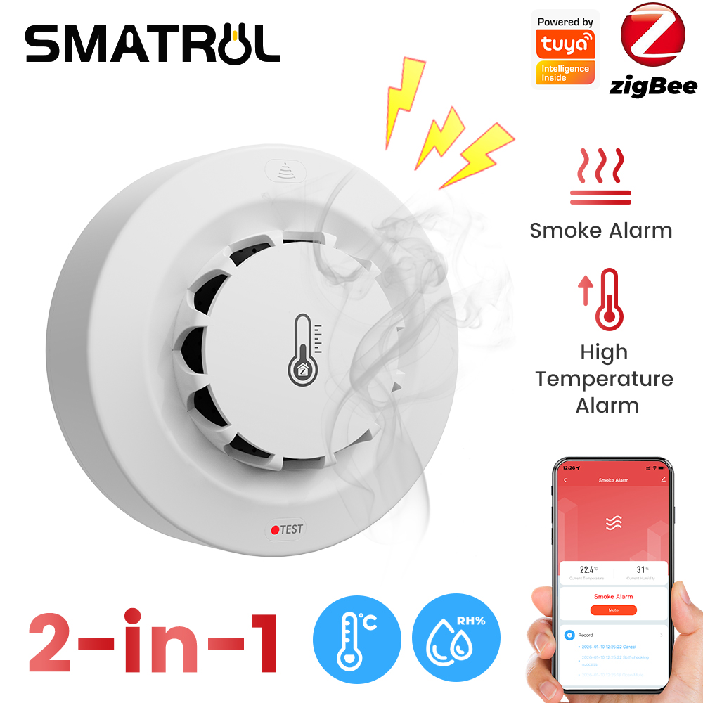 Smatrul Tuya Zigbee Smart Smoke Detector with Temperature and Humidity Sensor Detects Humidity and Temperature. Tuya App, Smart Home Security System for Firefighters. ราคา 685 บาท*ส่งฟรี