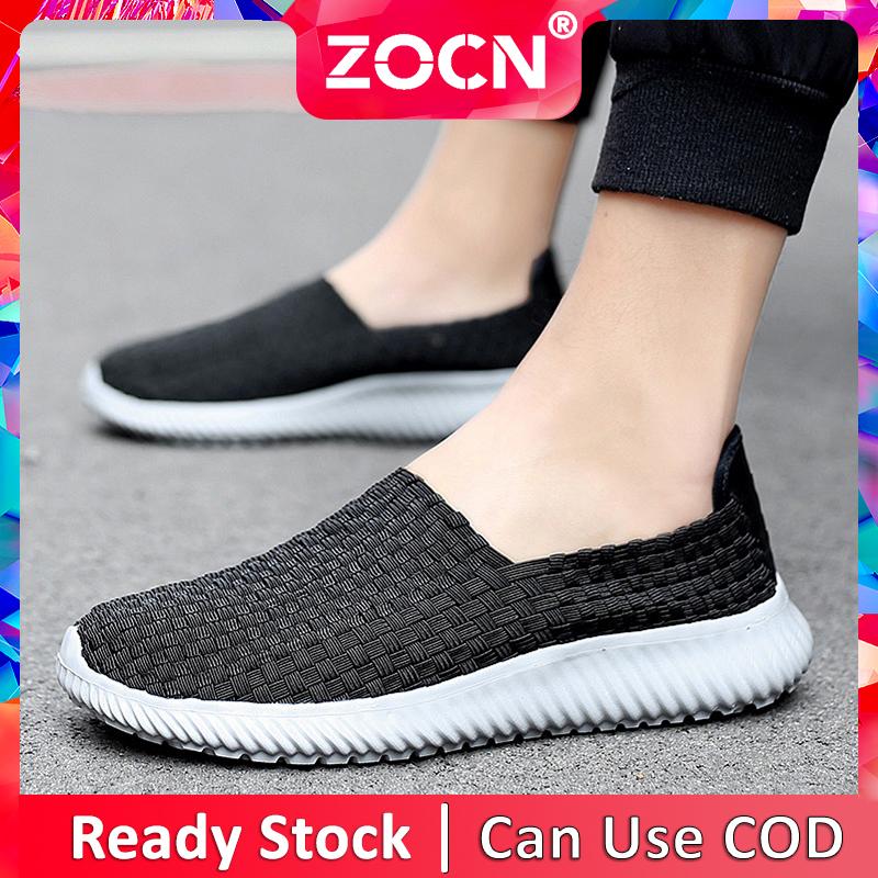 Zocn รองเท้าแบนสำหรับผู้หญิงทอมือระบายอากาศทอรองเท้ารองเท้ากีฬาที่สะดวกสบายขนาดใหญ่ 35-42